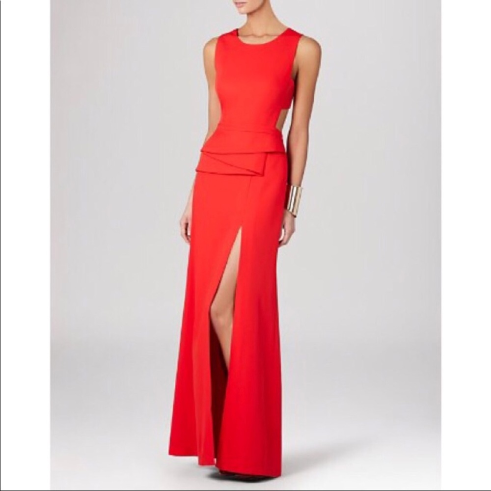 BCBG MAXAZRIA Kiara Peplum Gowm Popy Red Color